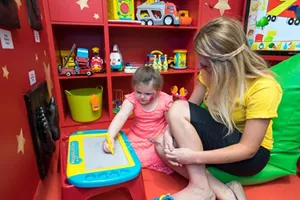 Ashley Hayes From Merlins Magic Wand Helps Amelia Colour In In The New Playroom 1