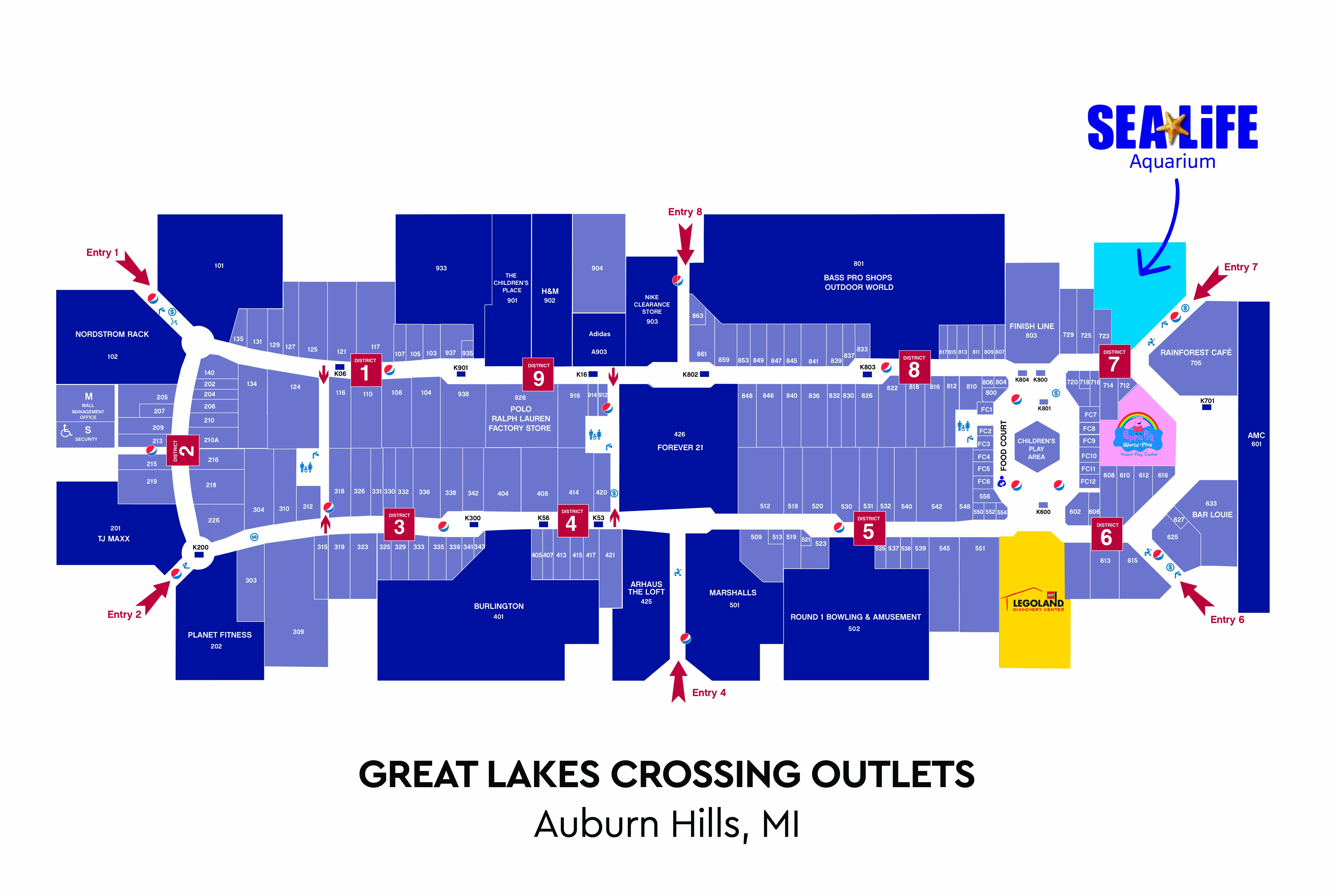 Great Lakes Crossing Map - map of Great Lakes Crossing Outlets mall