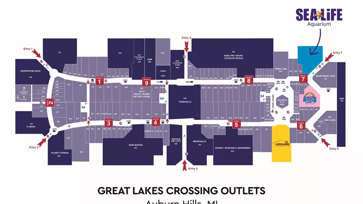 Great Lakes Crossing Map — Zoom-able map of Michigan's largest indoor outlet  mall