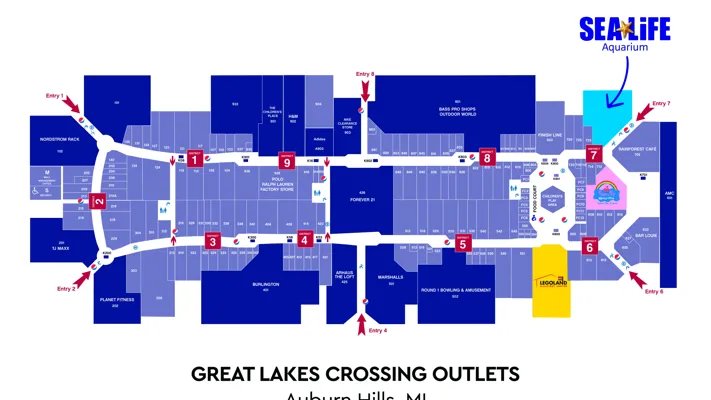 Great Lakes Crossing Map - map of Great Lakes Crossing Outlets mall