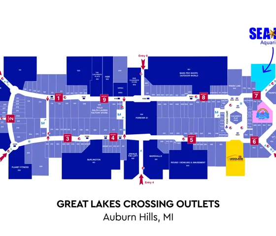 Great Lakes Crossing Map - map of Great Lakes Crossing Outlets mall