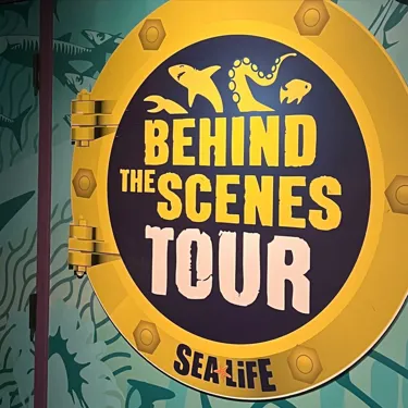 Entrance to the behind-the-scenes tour at SEA LIFE Orlando Aquarium, featuring vinyl signage that reads 'Behind the Scenes Tour SEA LIFE' on the door. Image Provided by IG User: Itsnicolegunter