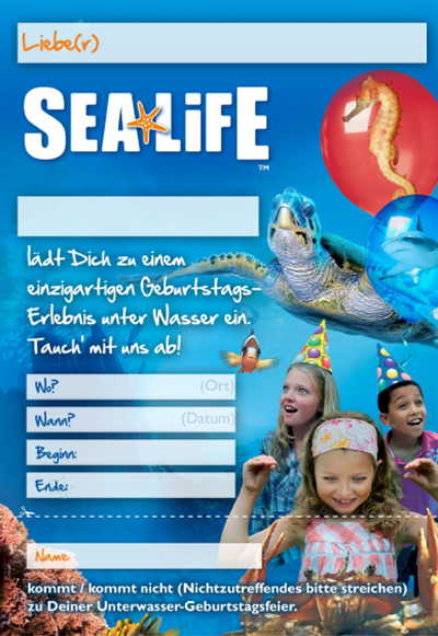 Vorlage für Einladung zum Kindergeburtstag im SEA LIFE